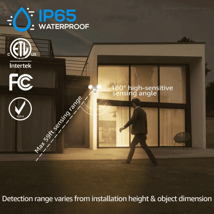 COB LED Security Light, Motion Sensor Flood Lights Outdoor, Aluminum, 3 Modes Motion Detector+Dusk to Dawn+Switch Control, 100-277V, Adjustable 2-Head, IP65, 3000K Warm White, ETL, White - Image 3