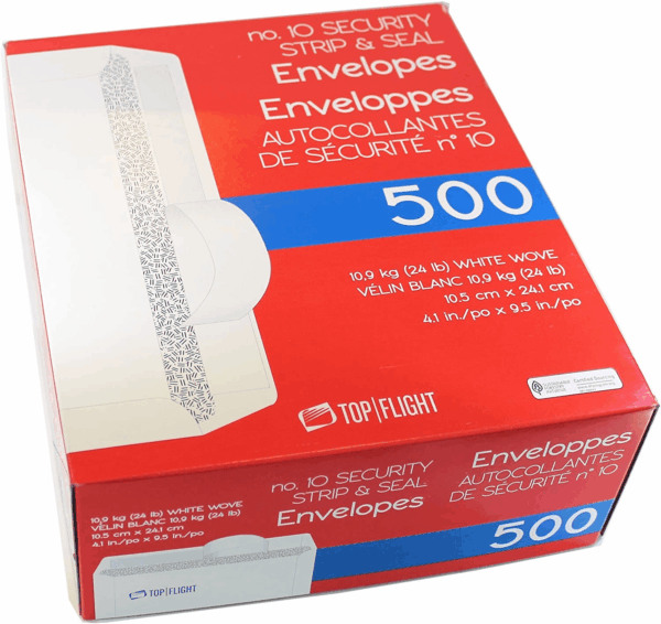 PSTF10NWT #10 Envelopes, Strip & Seal, Security Tinted, White Paper, 24 Lb, 500 Count