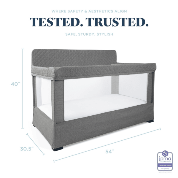 Lunaire Full Size Crib & Playard | Breathable Mesh Baby Crib | Tool-Free Assembly Baby Bed | Charcoal Tweed - Image 3