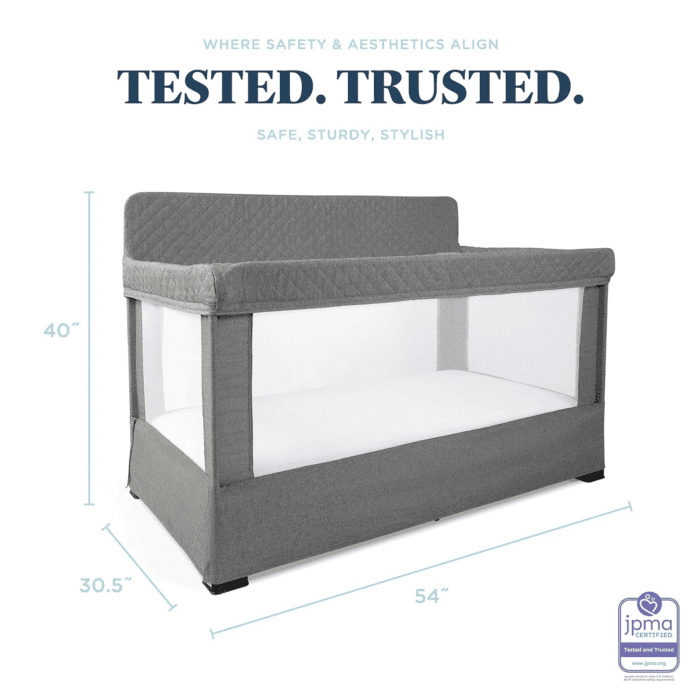 Lunaire Full Size Crib & Playard | Breathable Mesh Baby Crib | Tool-Free Assembly Baby Bed | Charcoal Tweed - Image 3