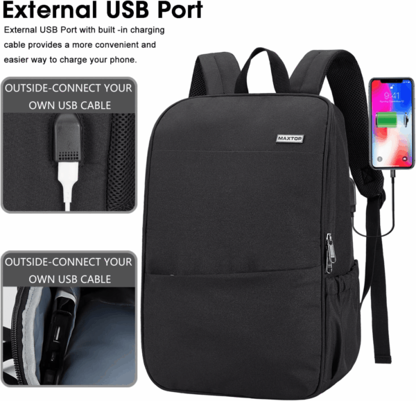 Deep Storage Laptop Backpack with USB Charging Port[Water Resistant] College Computer Bookbag Fits 15 Inch Laptop Black - Image 3