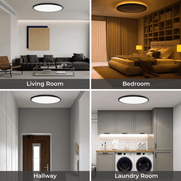 15.4In LED Flush Mount Ceiling Light Fixture with Remote, 2000K Warm Nightlight, Dimmable 3000K-6500K Low Profile Ceiling Lights for Bedroom, Living Room, 3600LM Black - Image 7