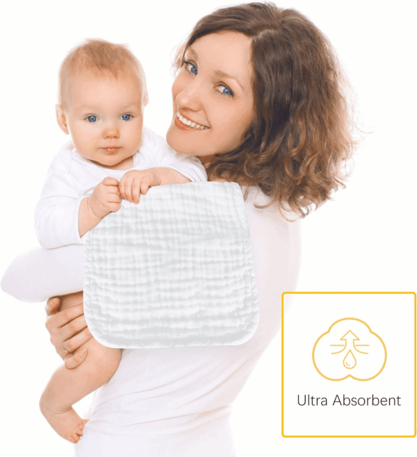 12 Pack Muslin Burp Cloths 100% Cotton Muslin Cloths Large 20''X10'' Extra Soft and Absorbent Baby Burping Cloth - White - Image 2
