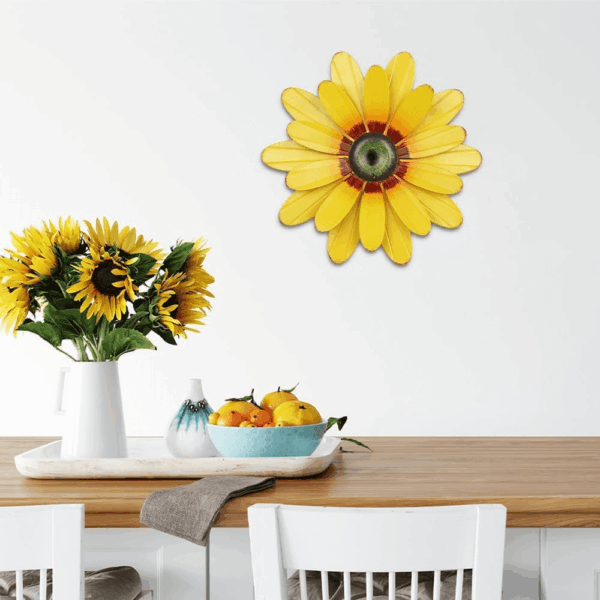 Sunflower Garden Decor, 11'' Metal Flower Wall Decor, Yard Hanging Wall Art Decorations for Kitchen, Bathroom, Living Room, Spring Boho Art for Indoor Outdoor - Image 6