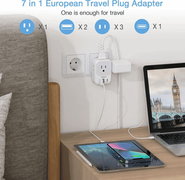 2 Pack European Plug Adapter USB C,  US to Europe Adapter 4 Outlets 3 USB Charger, Type C International Power Adaptor to Italy Spain France Portugal Iceland Germany, Europe Travel Essentials - Image 3