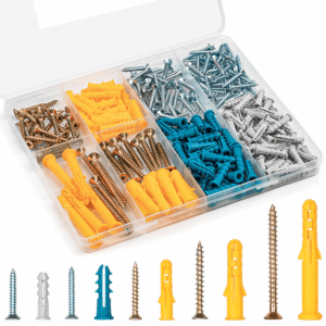 Drywall Anchors and Screws Assortment Kit 270PCS, 135 Plastic Dry Wall Anchors and 135 Philips Flat Head Screws, 5 Sizes Wall Hanging Kit for Wall Art Decor, Replaces Picture Hanging Nails