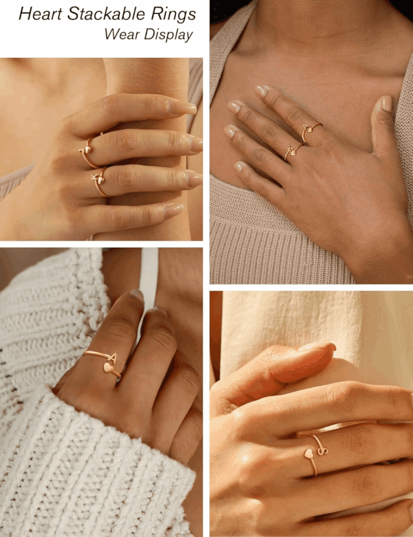 Gold Initial Rings for Women Non Tarnish 18K Gold Plated Heart Initial Stackable Rings Adjustable Pinky Rings for Women Cute Dainty Alphabet Capital Letter Rings Jewerly Gift - Image 5