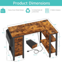 L Shaped Computer Desk with Drawers & Storage Shelves, 47 Inch Small Reversible Corner Desk with Power Outlet for Home Office Bedroom, L-Shaped Gaming PC Desks with Fabric Drawer, Rustic Brown - Image 3