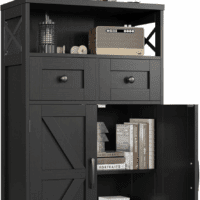 Black Storage Cabinet with Drawers and Shelves, Freestanding Black Kitchen Pantry, Floor Storage Cabinet Hutch Cupboard for Dining, Living Room, Home Office - Image 3