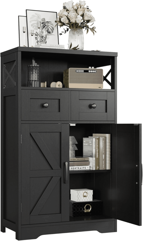 Black Storage Cabinet with Drawers and Shelves, Freestanding Black Kitchen Pantry, Floor Storage Cabinet Hutch Cupboard for Dining, Living Room, Home Office - Image 3