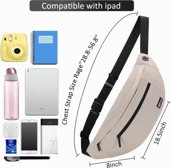 Super Large Beige Fanny Pack Sling Bag for Men Women Crossbody Sling Chest Bag for Travel Cycling Hiking Climbing - Image 5