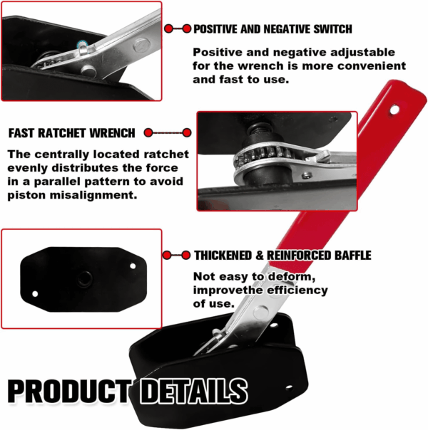 Brake Caliper Compression Tool,Caliper Piston Compressor Tool 4 in 1 Universal Disc Brake Pad Spreader,360° Swing Ratchets,Automotive Tools with 4 Break Caliper Hangers,Red - Image 5