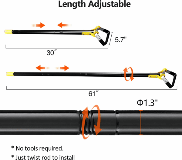 Hoe Garden Tool -Scuffle Garden Hula Hoes for Weeding Gardening Long Handle Heavy Duty - Adjustable Weeding Loop Stirrup Hoe 30-61 Inch Black - Image 4