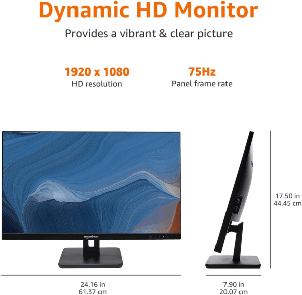 IPS Monitor 75 Hz Powered with AOC Technology FHD 1080P HDMI, Display Port and VGA Input VESA Compatible Built-In Speakers for Office and Home, 27 In, Black - Image 5