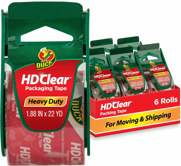 HD Clear Packing Tape Dispensers - 6 Rolls of Heavy Duty Shipping and Moving Packing Tape - Clear Strong Packaging Tape for Boxes, Packing and Moving Supplies - 1.88 In. X 22.2 Yards (287732)
