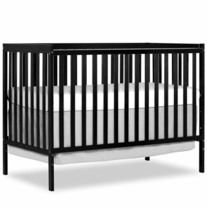 Synergy 5-In-1 Convertible Crib in Black, JPMA & Greenguard Gold Certified, Constructed Out of Solid Reclaimed New Zealand Pine Wood, Features 3 Mattress Height Settings