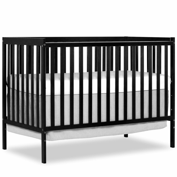 Synergy 5-In-1 Convertible Crib in Black, JPMA & Greenguard Gold Certified, Constructed Out of Solid Reclaimed New Zealand Pine Wood, Features 3 Mattress Height Settings