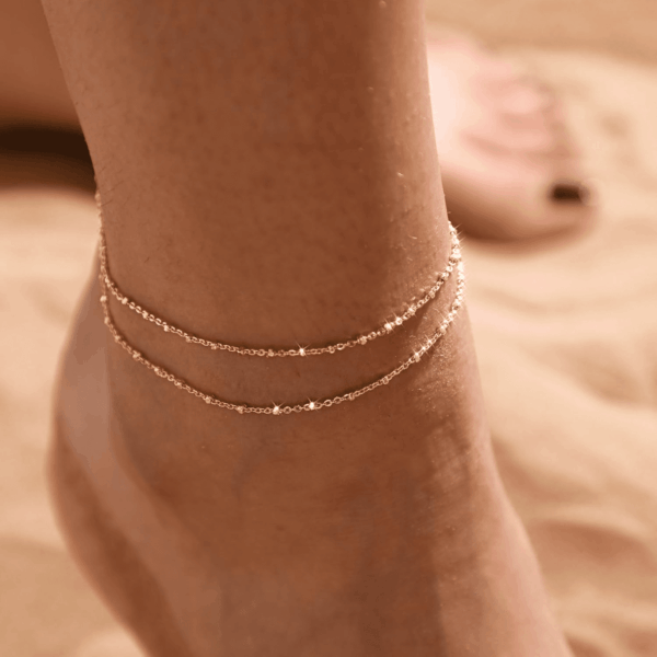 Gold/Silver Ankle Bracelets for Women,14K Gold Anklets for Women Waterproof Cuban Link Heart Beads Herringbone Rhinestone Anklets Set Layered Anklet Bracelets for Women Gold Jewelry Gift - Image 4