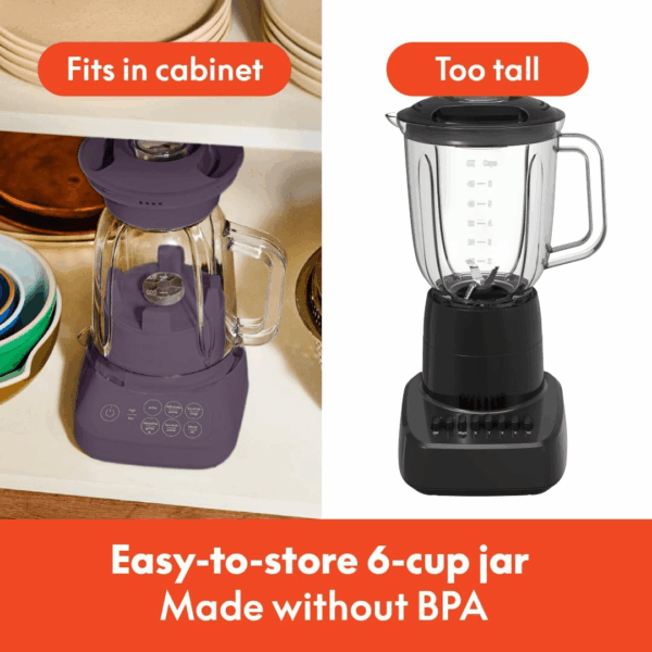 10 Speed Countertop Blender, Juicer & Smoothie Maker, Fits-Anywhere™ Kitchenware, Slim Flip & Store Design, Dishwasher Safe 48Oz Capacity Pitcher & Lid, Stainless Steel Blade, 450 Watt, Plum - Image 3