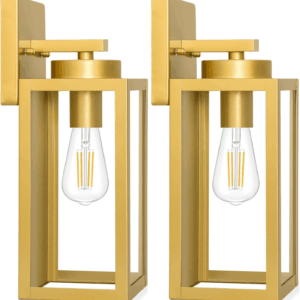2-Pack Outdoor Wall Light Fixtures, Exterior Waterproof Wall Lanterns, Porch Sconces Wall Mounted Lighting with E26 Sockets & Glass Shades, Modern Wall Lamps for Patio Front Door, Gold