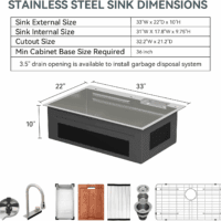 33 Waterfall Kitchen Sink - 33X22 Drop in Sinks Stainless Steel Single Bowl 16 Gauge Smart Workstation Sink with Faucet Combo Glass Rinser Topmount Multifunctional Waterfall Sinks - Image 6