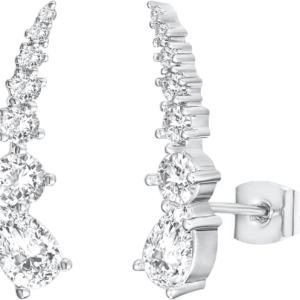 14K Gold Plated Cubic Zirconia Ear Crawler Stud Earrings for Women - Faux Diamond Arrow Climber Fashion Earrings - Trendy Earscape Statement Jewelry