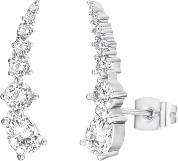 14K Gold Plated Cubic Zirconia Ear Crawler Stud Earrings for Women - Faux Diamond Arrow Climber Fashion Earrings - Trendy Earscape Statement Jewelry