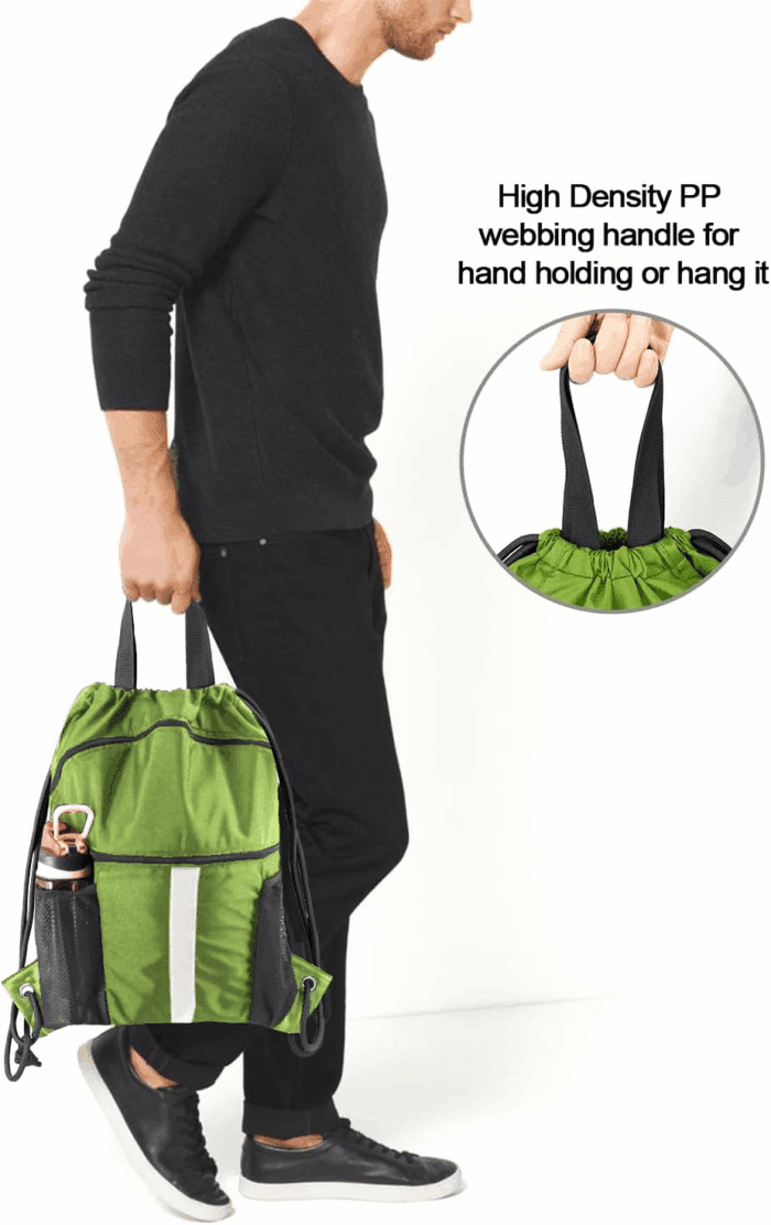 Drawstring Backpack Bag with Shoe Compartment, X-Large Black Gym Sports String Cinch Backpack - Image 6