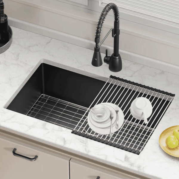 30 Inch Black Undermount Kitchen Sink -  Single Bowl Kitchen Sinks, 16 Gauge Stainless Steel Kitchen Sink Black with 4 Accessories, 30"X18"X9", Modern Design - Image 9