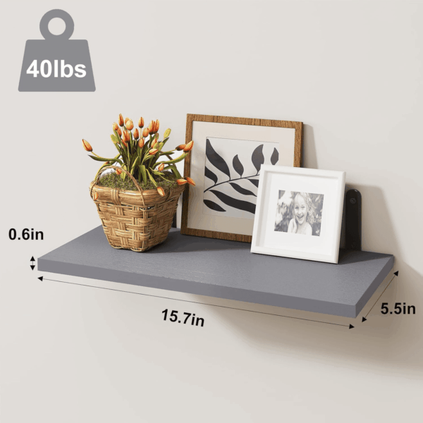 Grey Floating Shelves for Wall, 4 Sets Wood Shelves Farmhouse Wall Shelf Wall Mounted Floating Shelves for Bedroom Decor, Bathroom Storage, Book Shelf for Wall - Grey - Image 3