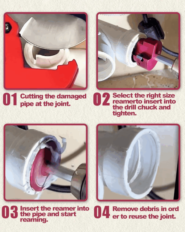 4 Pcs PVC Pipe Reamer Kit with 1-1/2Inch, 2Inch, 3Inch, 4Inch, 1 Carbide Insert, Aluminum PVC Fitting Saver, Plumbing Tools for SCH40 - Image 3