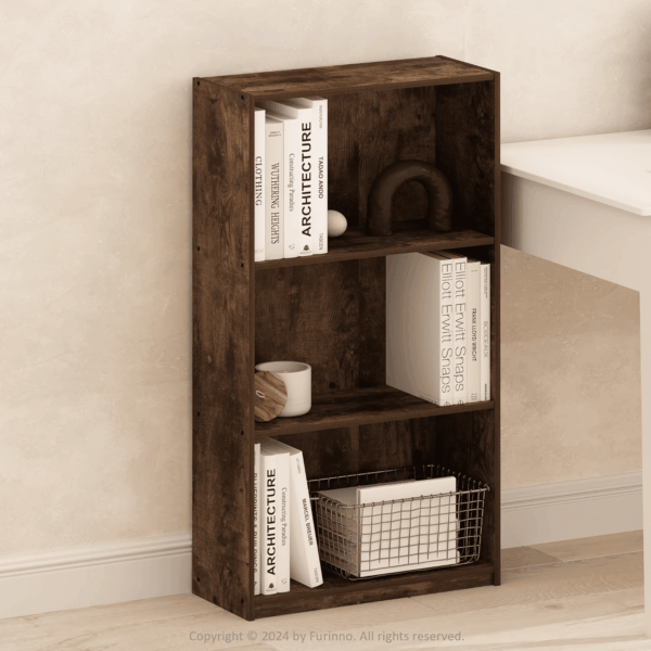 Basic 3-Tier Bookcase Storage Shelves, Amber Pine - Image 2
