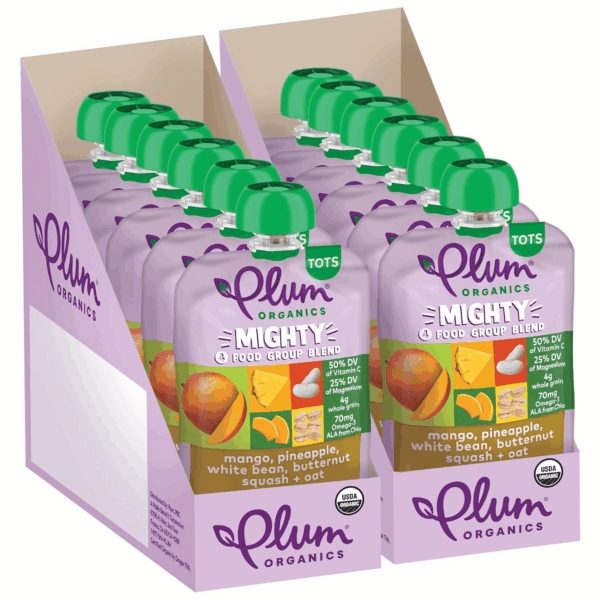 Mighty 4 Organic Toddler Food - Mango, Pineapple, White Bean, Butternut Squash, and Oat - 3.75 Oz Pouch (Pack of 12) - Organic Fruit and Vegetable Toddler Food Pouch