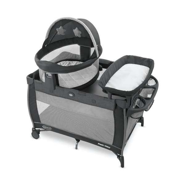 Pack N Play Dome LX Playard with Baby Bassinet, Lightweight Portable Crib, Push-Button Fold Travel Crib, Redmond, Convertible
