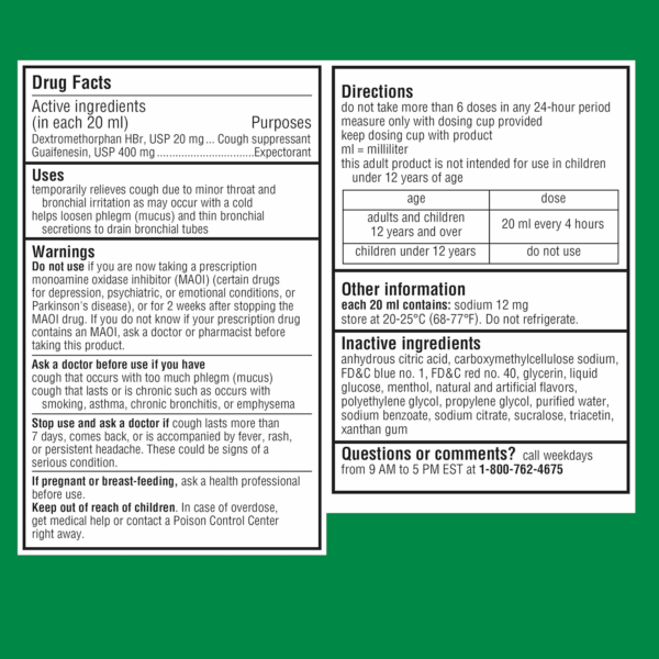 Adult Maximum Strength Cough + Chest Congestion DM Max (4 Fl. Oz. Bottle), Cough Suppressant & Expectorant, Raspberry Flavor - Image 7