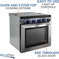 RV Stove Gas Range 21" Tall | 6500 and 8000 BTU Three Burner | 7100 BTU Oven with 1.8 Cu. Ft Capacity | Black or Stainless Steel Finish (Silver Version B, No Vented Range Hood) - Image 3