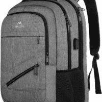 Travel Laptop Backpack, 17 Inch Business Flight Approved Carry on Backpack, TSA Large Computer Bag for Men Women with USB Port and Trolley Sleeve, College School Tactical Book Bag, Grey