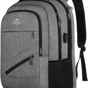 Travel Laptop Backpack, 17 Inch Business Flight Approved Carry on Backpack, TSA Large Computer Bag for Men Women with USB Port and Trolley Sleeve, College School Tactical Book Bag, Grey