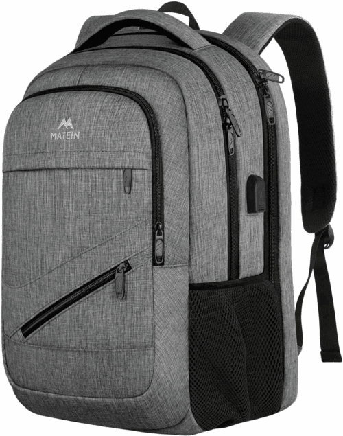 Travel Laptop Backpack, 17 Inch Business Flight Approved Carry on Backpack, TSA Large Computer Bag for Men Women with USB Port and Trolley Sleeve, College School Tactical Book Bag, Grey