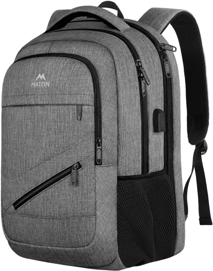 Travel Laptop Backpack, 17 Inch Business Flight Approved Carry on Backpack, TSA Large Computer Bag for Men Women with USB Port and Trolley Sleeve, College School Tactical Book Bag, Grey