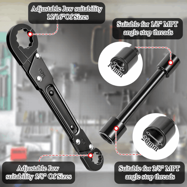 Angle Stop Wrench Kit, Plumbing Tools, Angle-On Plumber Wrench for Quick and Hassle-Free Angle Stop and Supply Nut Installations - Image 3