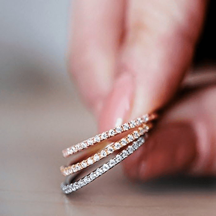 14K Gold Plated Solid 925 Sterling Silver CZ Simulated Diamond Stackable Ring Eternity Bands for Women - Image 4