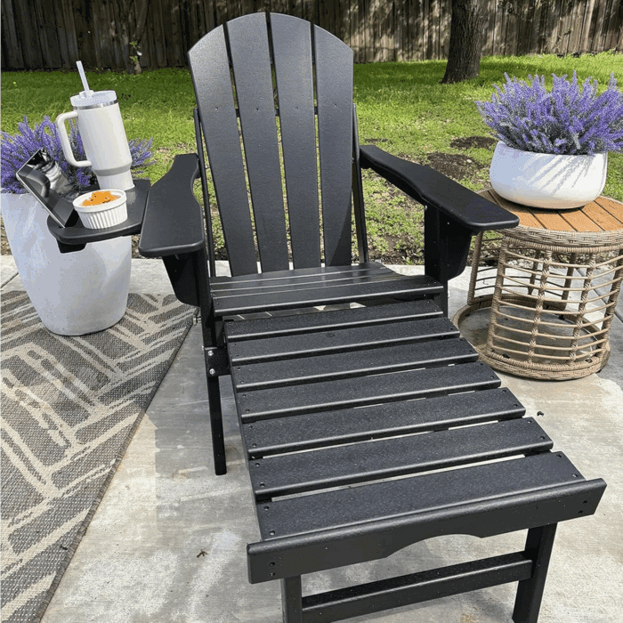 Adjustable Adirondack Chair with Retractable Ottoman, HDPE Folding Adirondack Chair with Cup Holder, All Weather Fire Pit Chair for Outdoor. - Image 8
