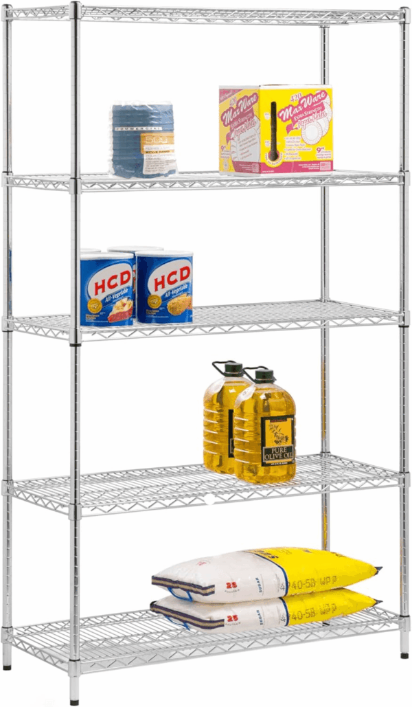 SHF-01441 Adjustable Storage Shelving Unit, 800-Pounds per Shelf, Chrome, 5-Tier, 42Lx18Wx72H