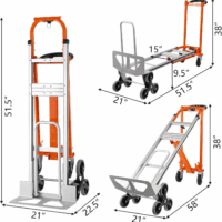 3In1 Aluminum Hand Truck 880 Lb Capacity, Stair Climbing Cart Utility Cart Converts from Hand Truck Dolly to Platform Cart 3 Positions for Transport & Moving with 10" Rubber Wheels - Image 3