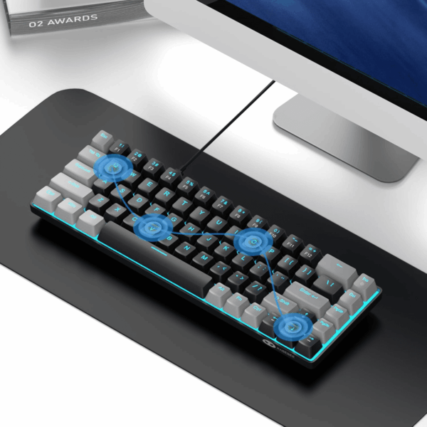 Portable 60% Mechanical Gaming Keyboard, Mk-Box LED Backlit Compact 68 Keys Mini Wired Office Keyboard with Red Switch for Windows Laptop PC Mac - Black/Grey - Image 6