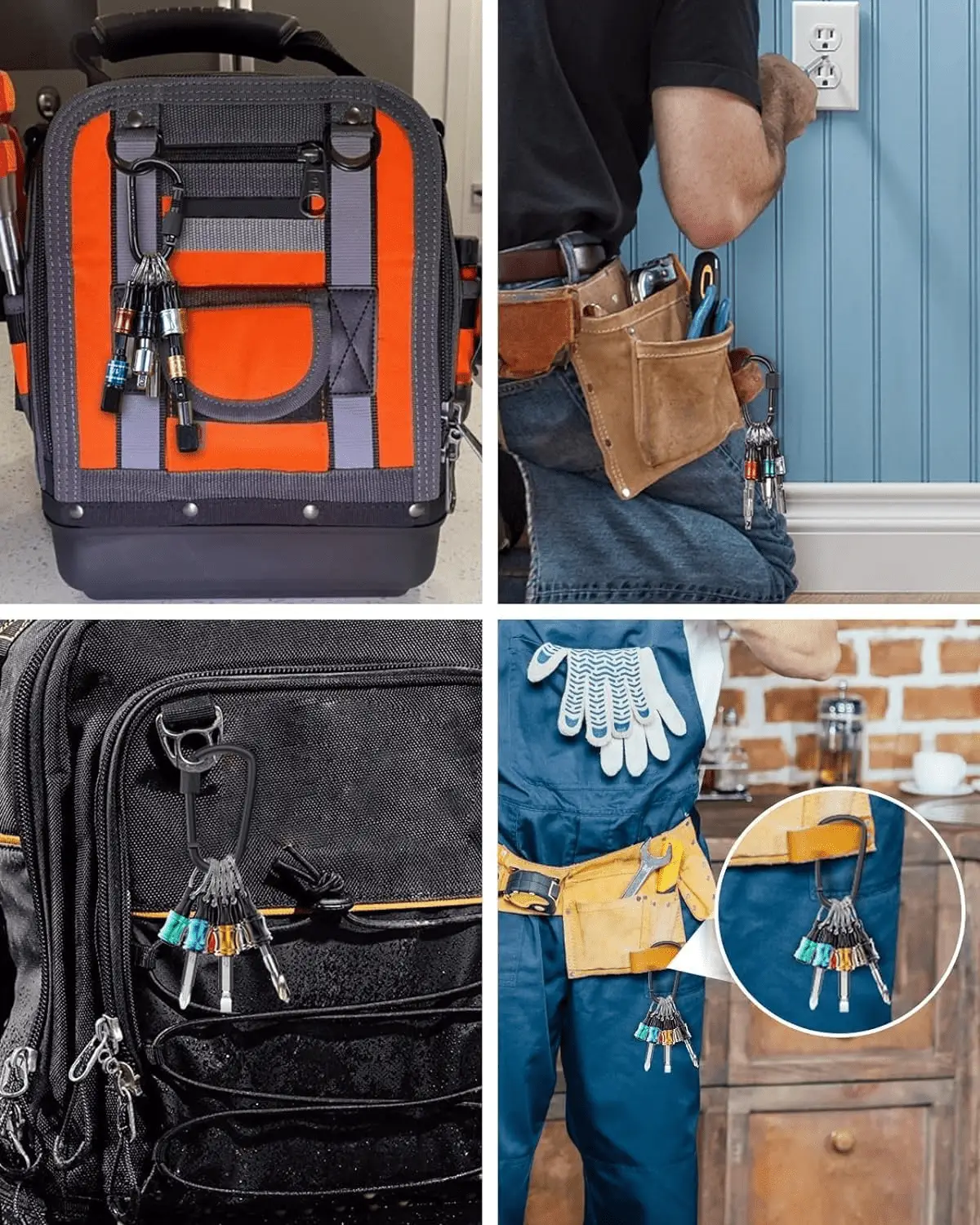 Push to Unlock, 6Pcs 1/4 Inch Hex Shank Aluminum Alloy Screwdriver Bit Holder Light-Weight Quick-Change Extension Bar Keychain Drill Screw Adapter Portable,Black Carabiner,Tool Gifts for Men - Image 5