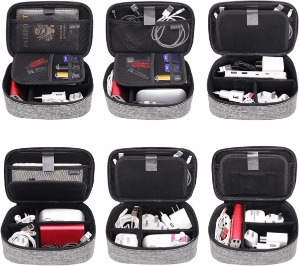 Travel Cords Organizer Electronics Tech Accessories Case Small Carrying Bag for Charging Cables Adapter USB Plugs Power Cords Leads - Grey 1680D Fabrics - Image 5