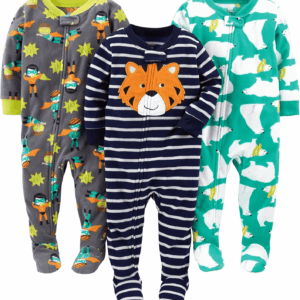 Toddlers and Baby Boys' Loose-Fit Flame Resistant Fleece Footed Pajamas, Pack of 3