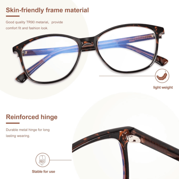 Blue Light Blocking Glasses anti Eyestrain UV Glare Blue Light Glasses for Women TV Phone Computer Gaming Eyeglasses (Demi) - Image 3